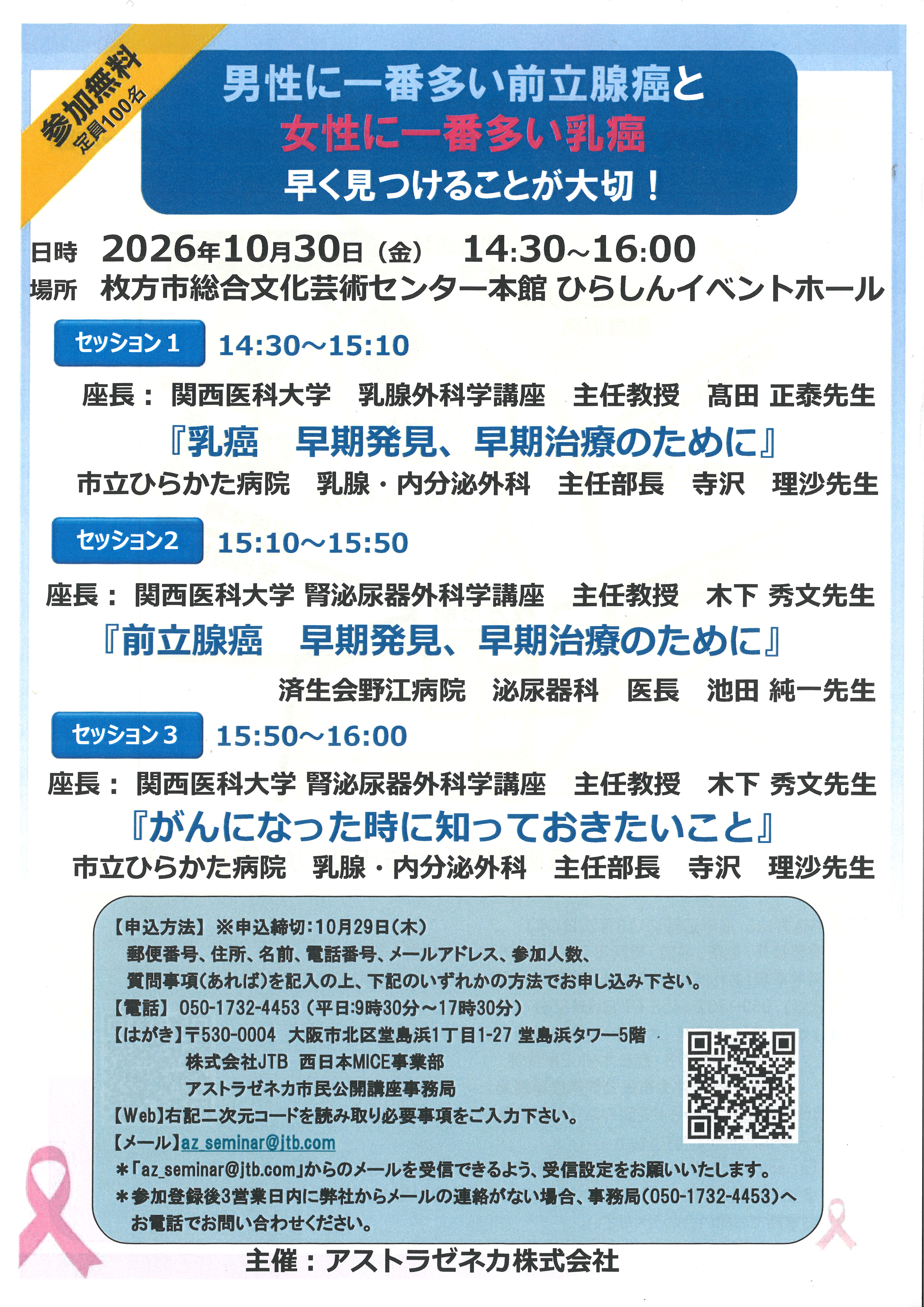 男性に一番多い前立腺癌と女性に一番多い乳癌　早く見つけることが大切！